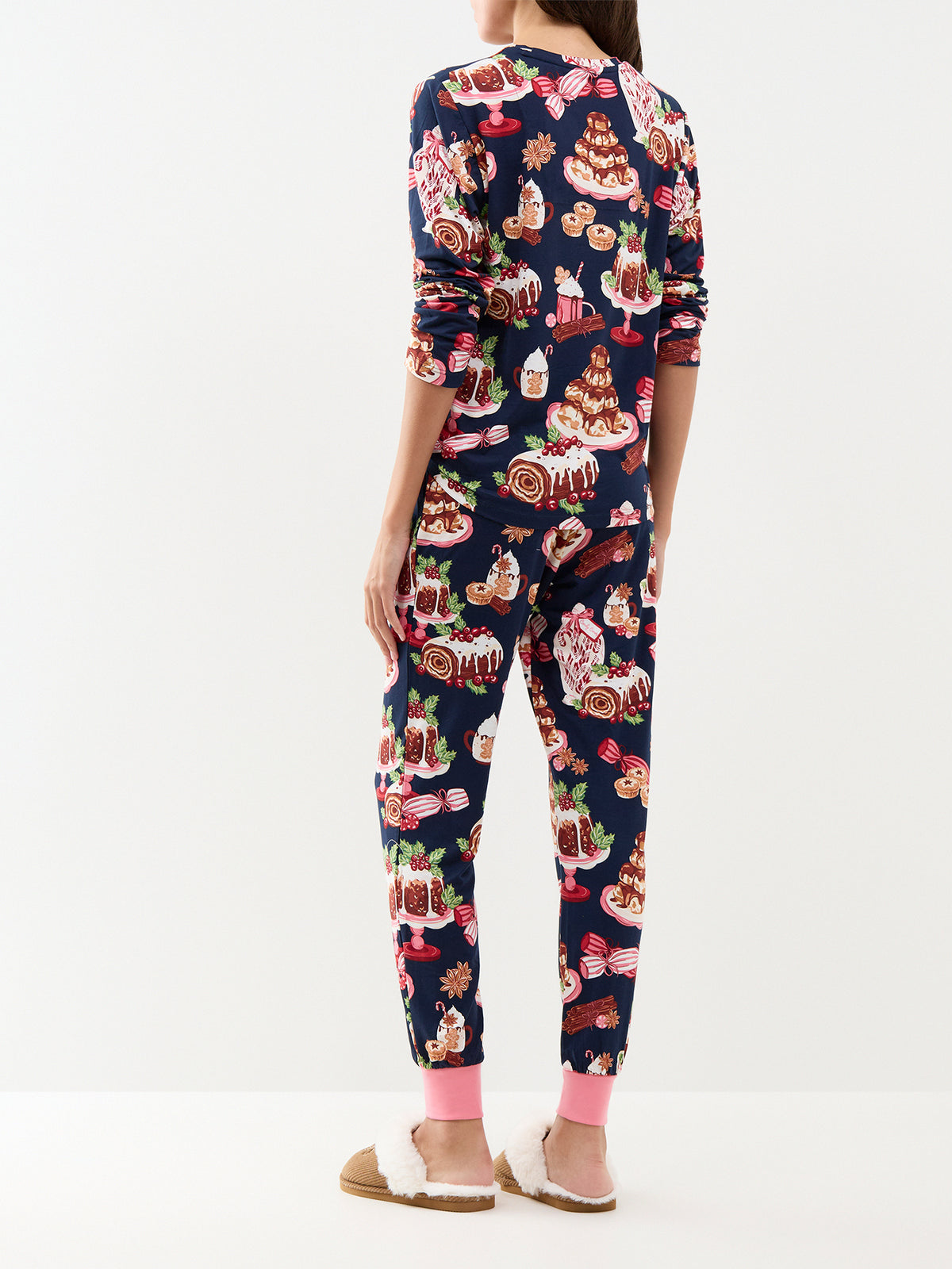 Festive Food Long Pyjama Set - Navy