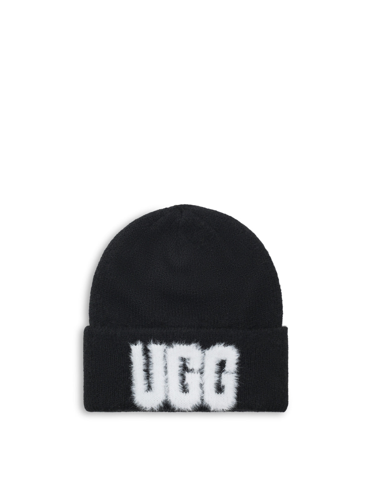 Fuzzy UGG Logo Wool Blend Beanie - Black