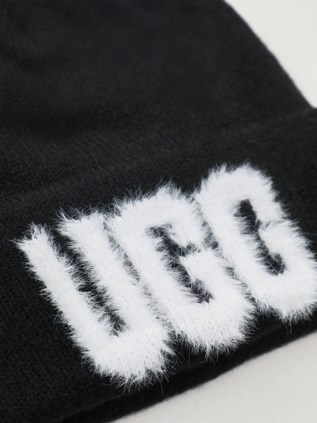 Fuzzy UGG Logo Wool Blend Beanie - Black