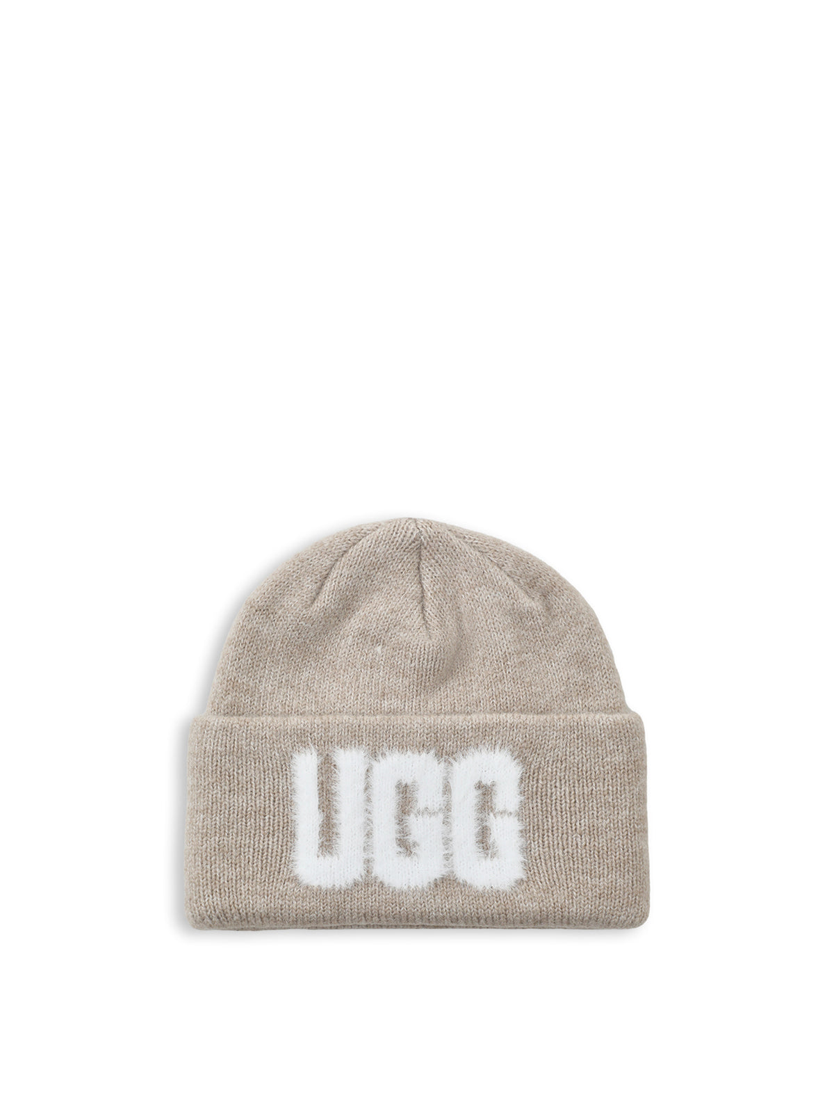 Fuzzy UGG Logo Wool Blend Beanie - Cream
