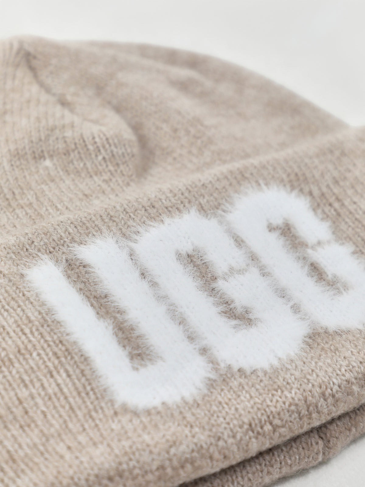 Fuzzy UGG Logo Wool Blend Beanie - Cream