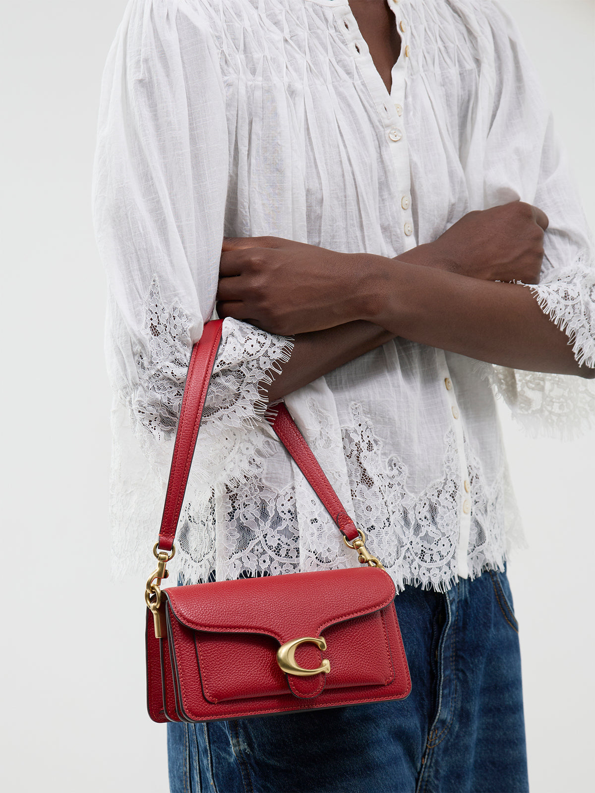 Polished Pebble Leather Tabby Shoulder Bag B4 Poppy