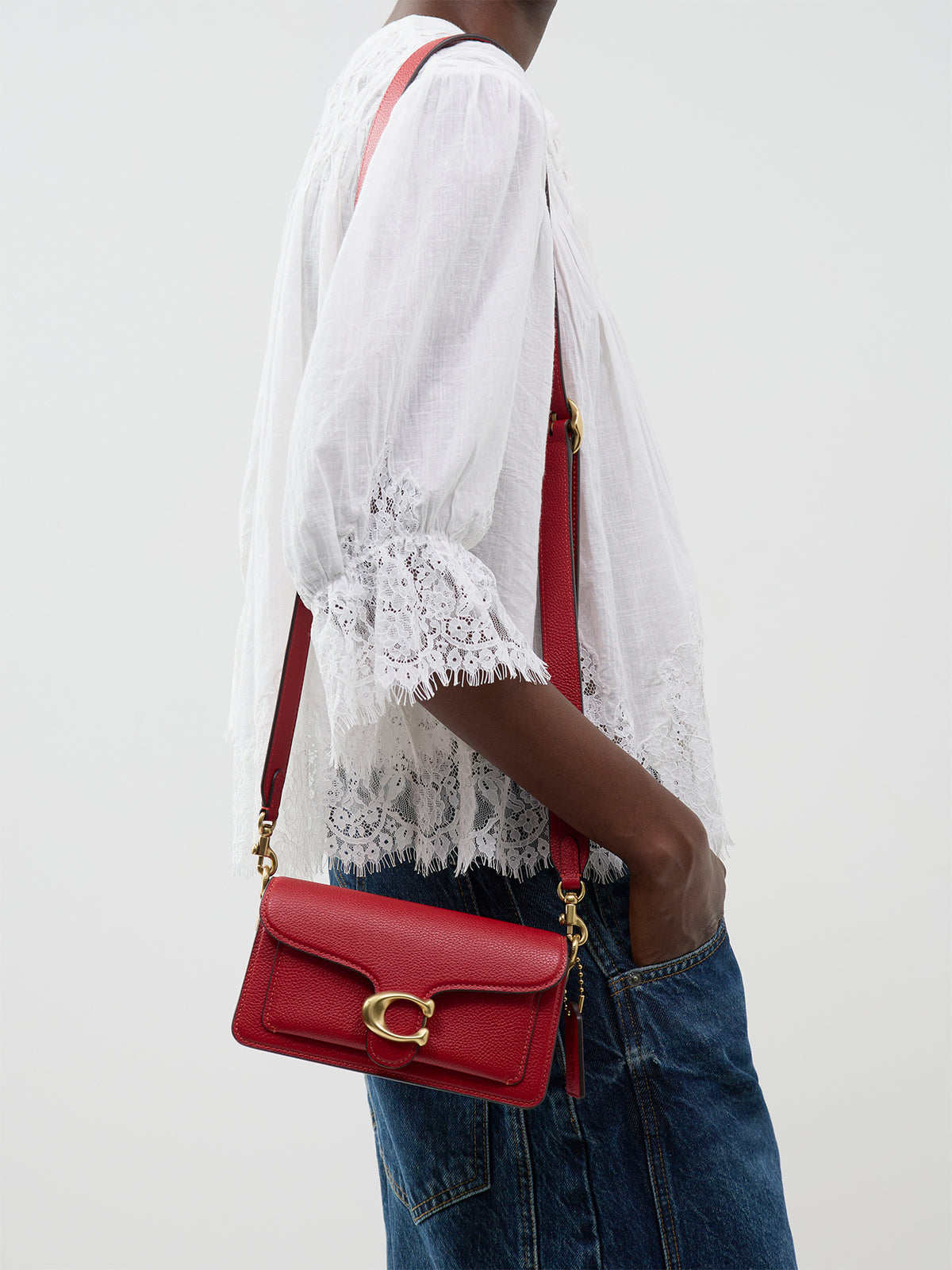 Polished Pebble Leather Tabby Shoulder Bag B4 Poppy