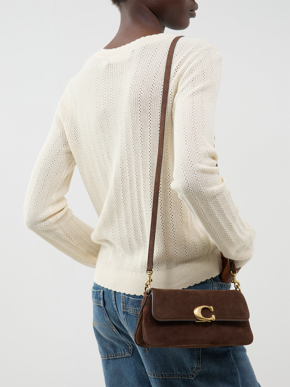 Suede Jet Shoulder Bag B4 Dark Chocolate