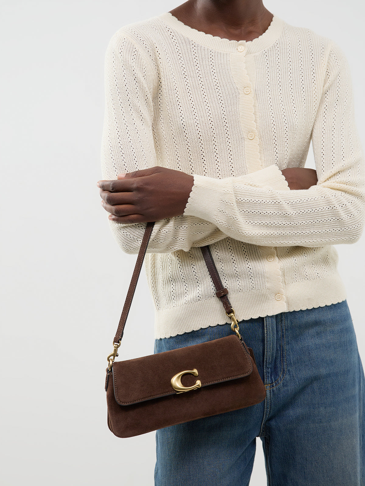 Suede Jet Shoulder Bag B4 Dark Chocolate