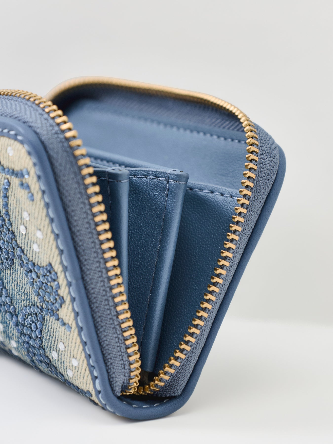 Coach Crystal Signature Denim Small Zip Around Card Case