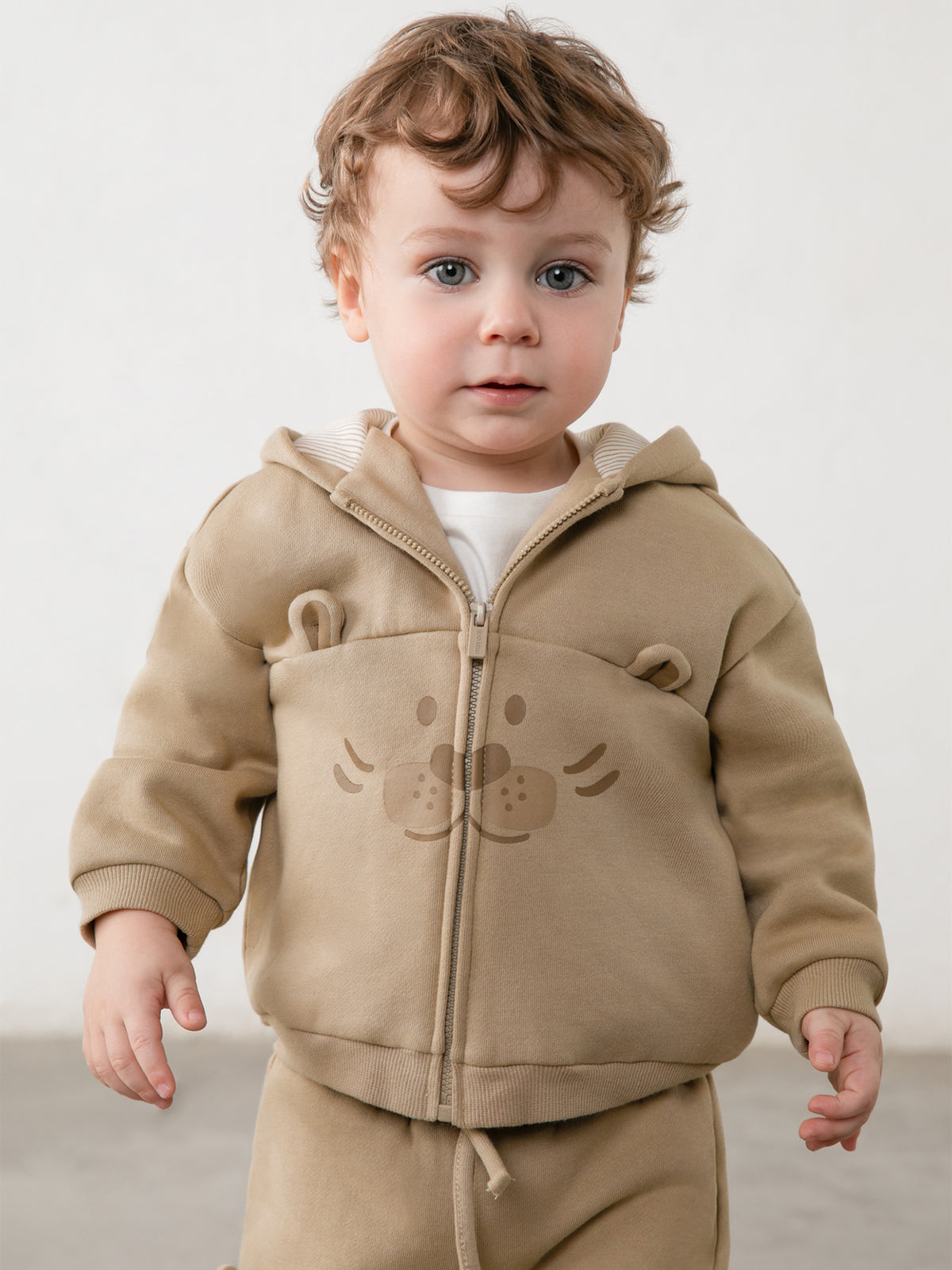 Baby Animal Zip-Up Hoodie - Hazelnut