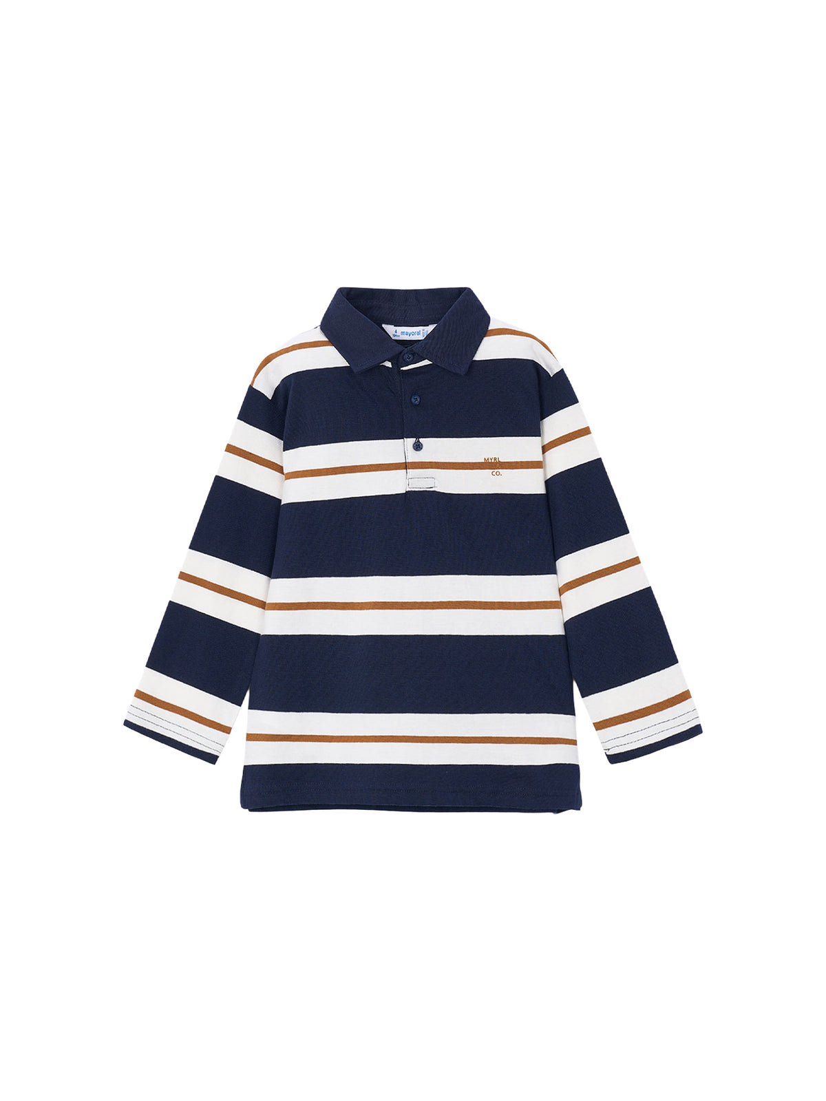 Cotton Striped Long-Sleeved Polo Shirt - Ink