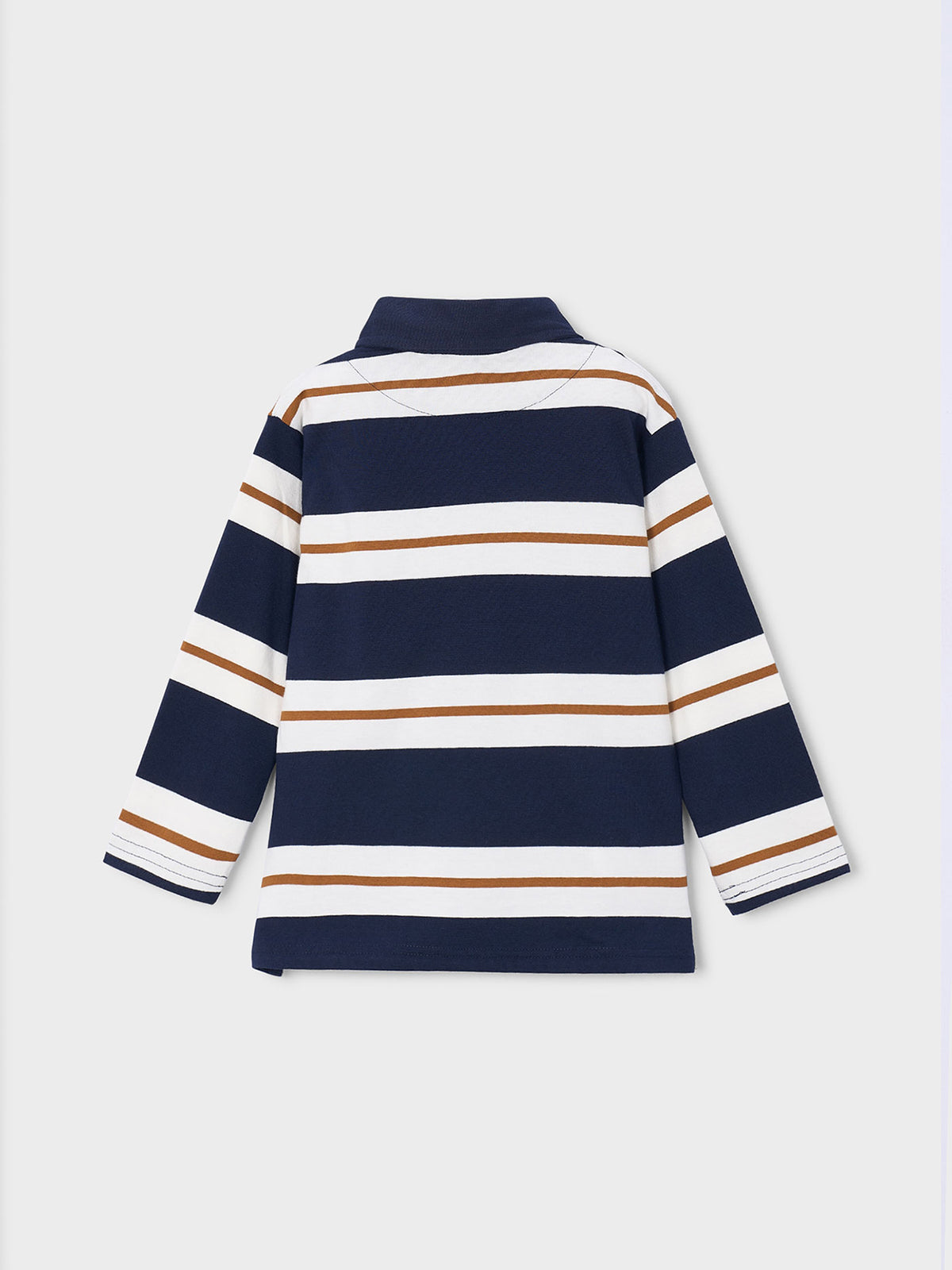 Cotton Striped Long-Sleeved Polo Shirt - Ink