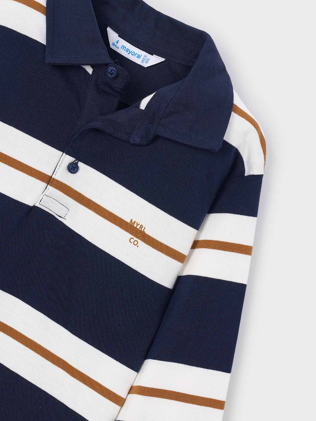 Cotton Striped Long-Sleeved Polo Shirt - Ink