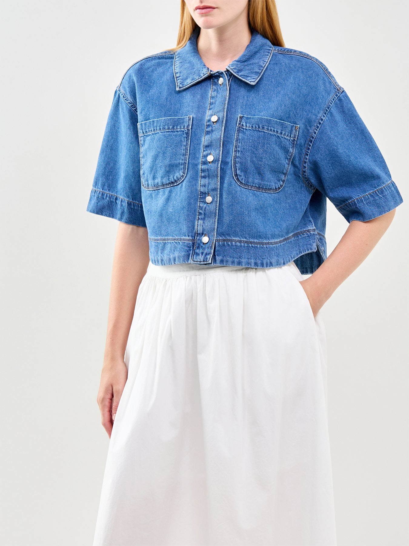 Cleo Cropped Denim Shirt Blue
