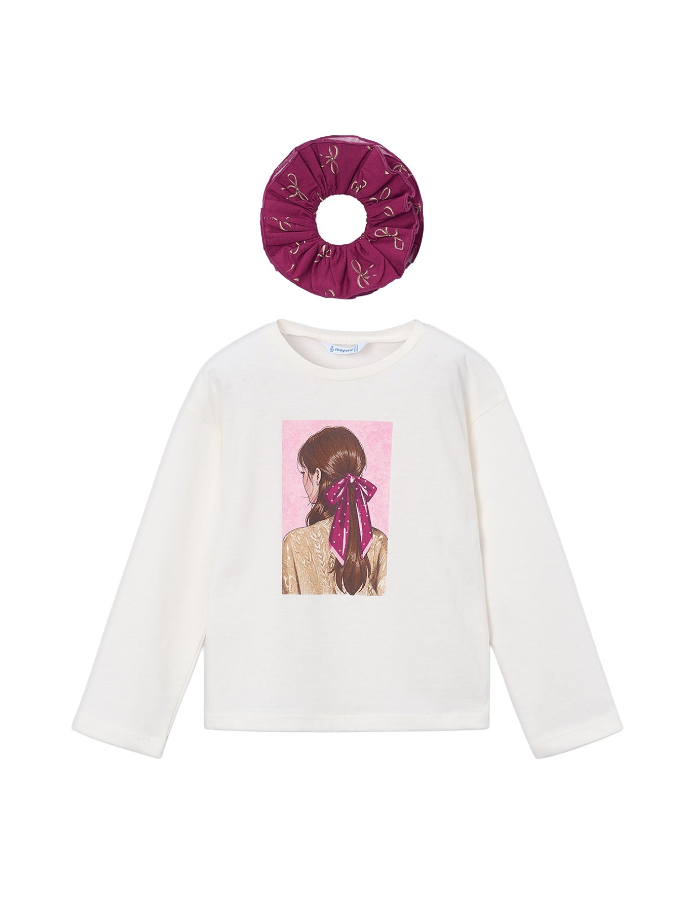 Kids' Long Sleeve T-Shirt With Pink Hair Tie