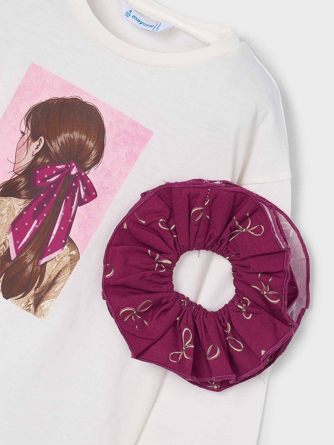 Kids' Long Sleeve T-Shirt With Pink Hair Tie