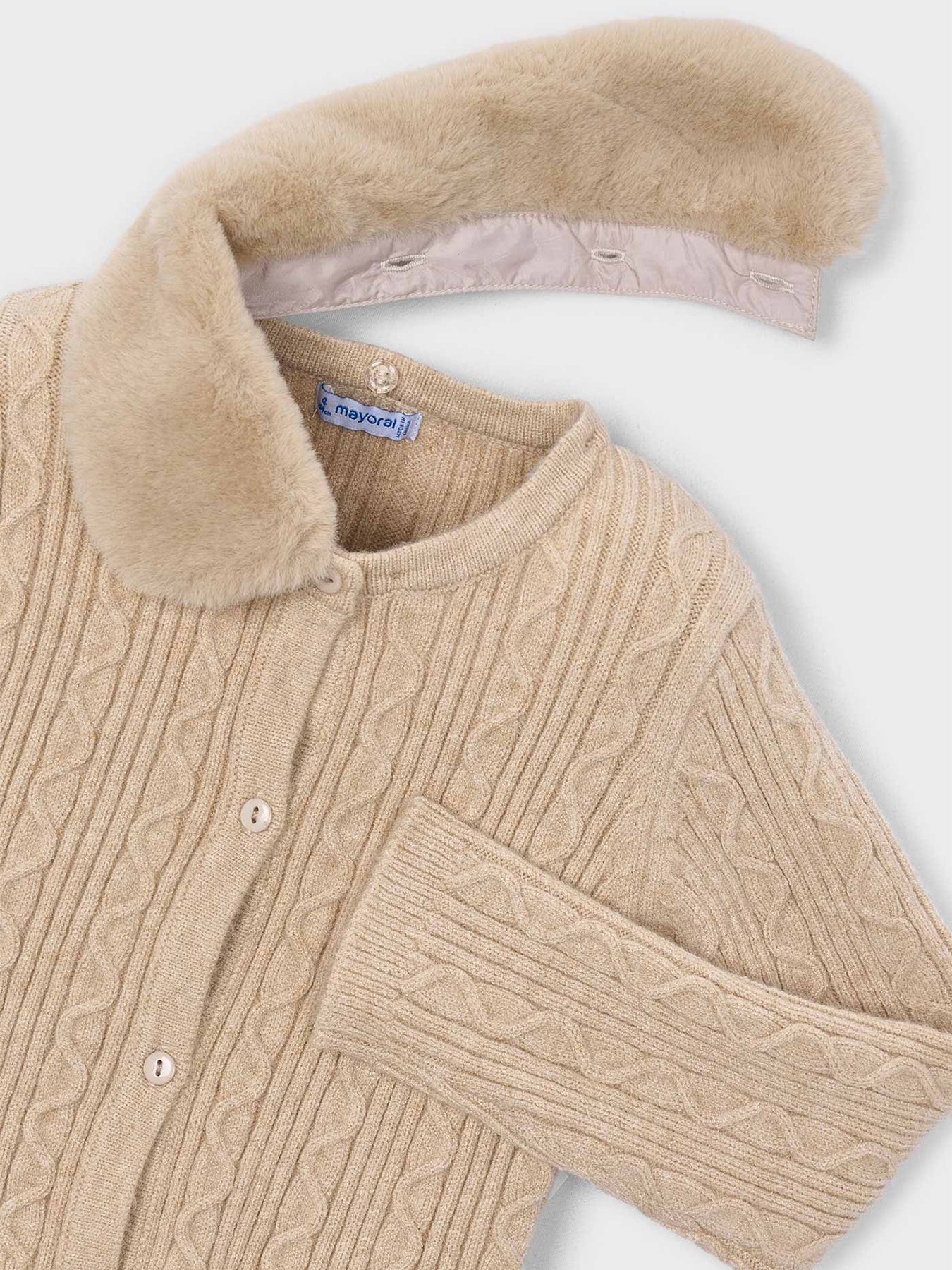 Kids' Faux Fur Collar Cardigan