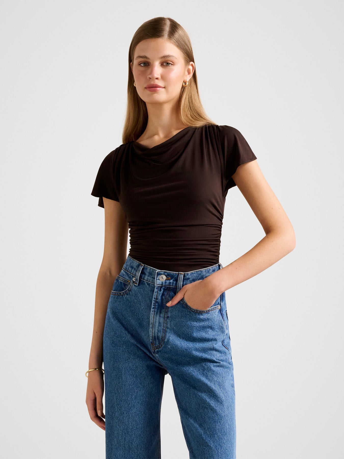 Stormi Spliced Shoulder Top Brown