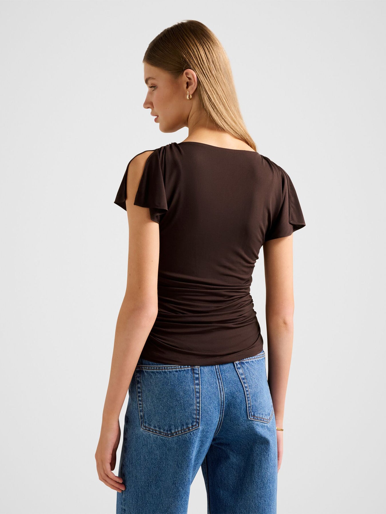 Stormi Spliced Shoulder Top Brown