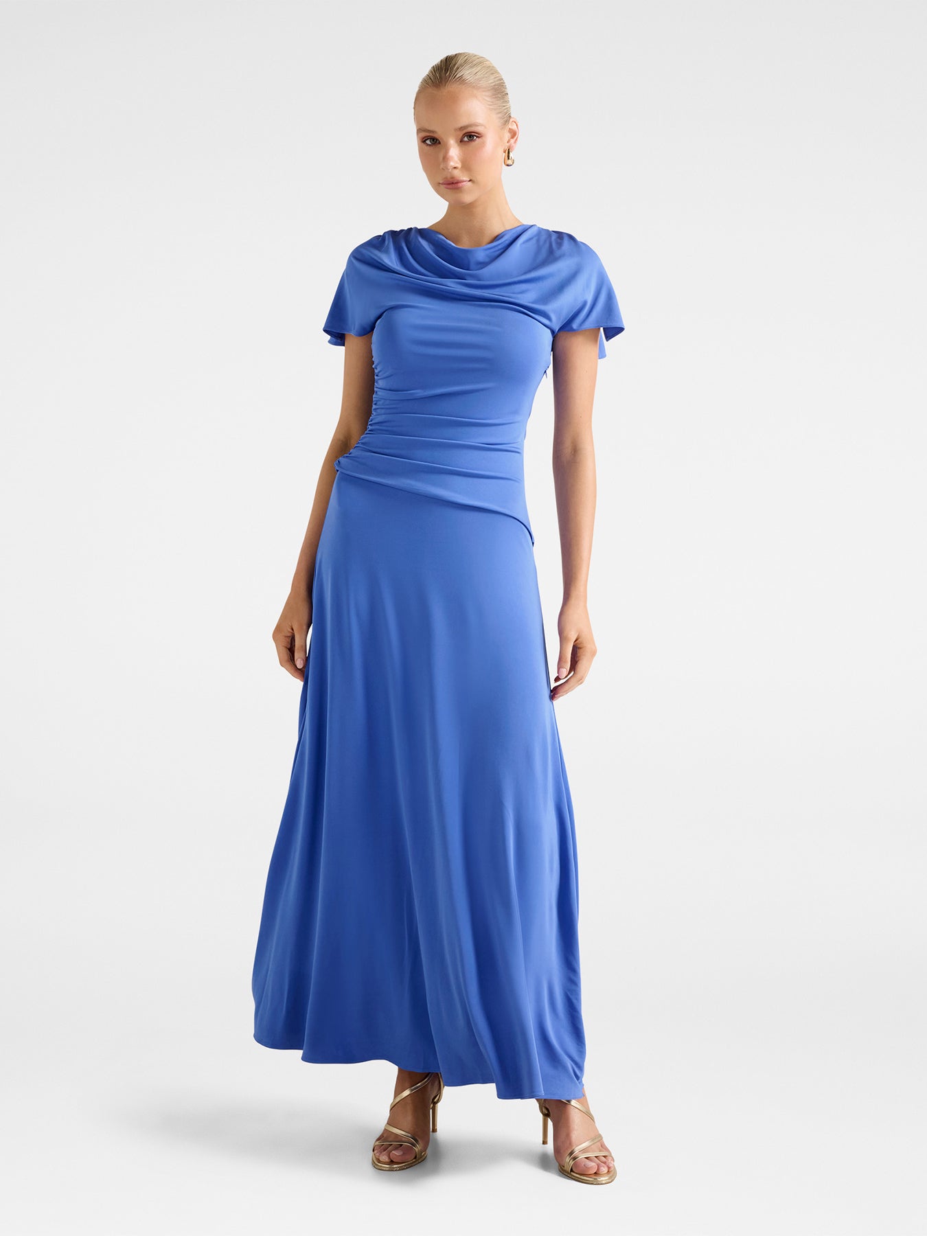 Gemini High Neck Jersey Maxi Dress Blue