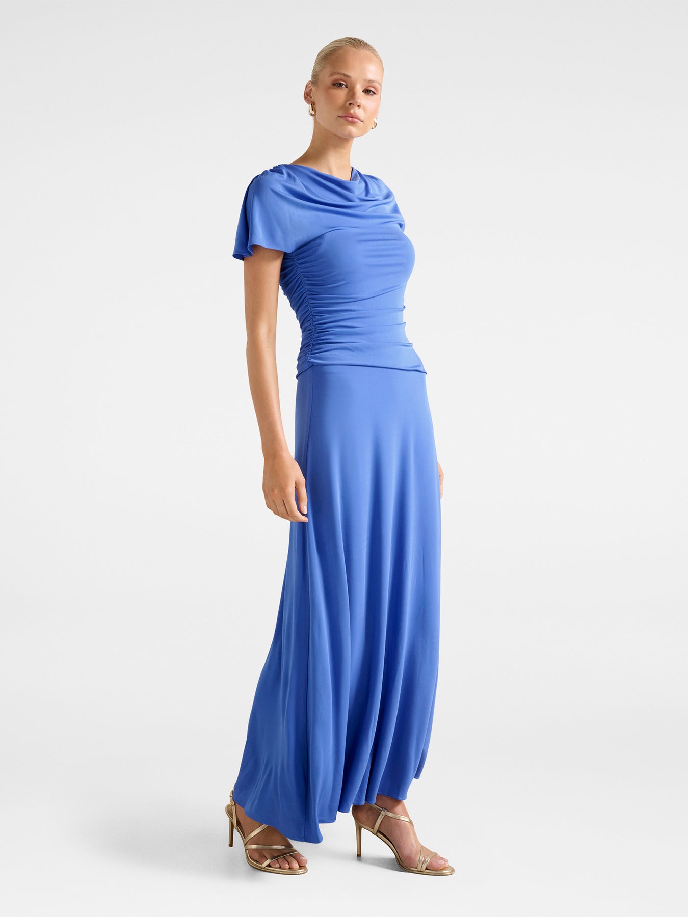 Gemini High Neck Jersey Maxi Dress Blue