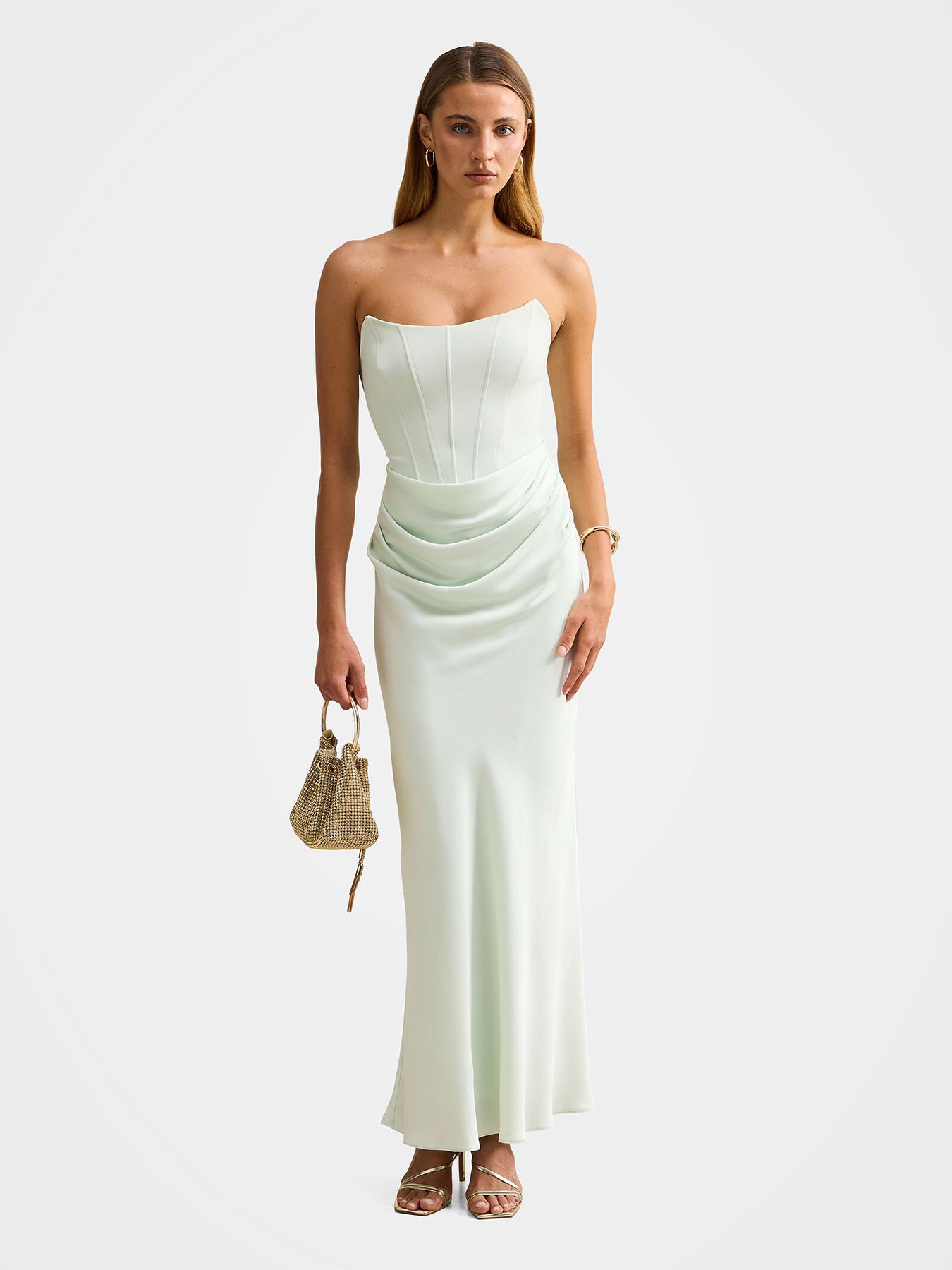 Isra Drape Strapless Maxi Dress Green
