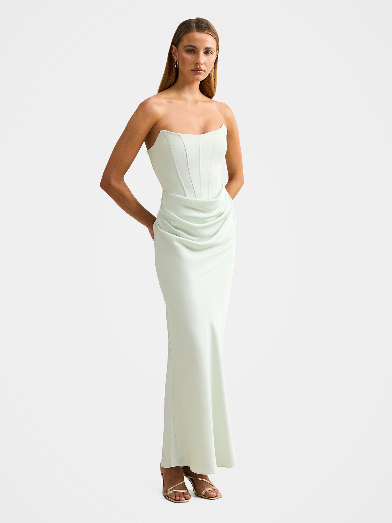 Isra Drape Strapless Maxi Dress Green