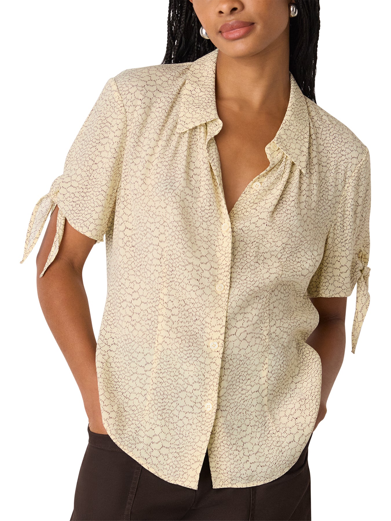 Dashed Marks Tie Sleeve Blouse Cream