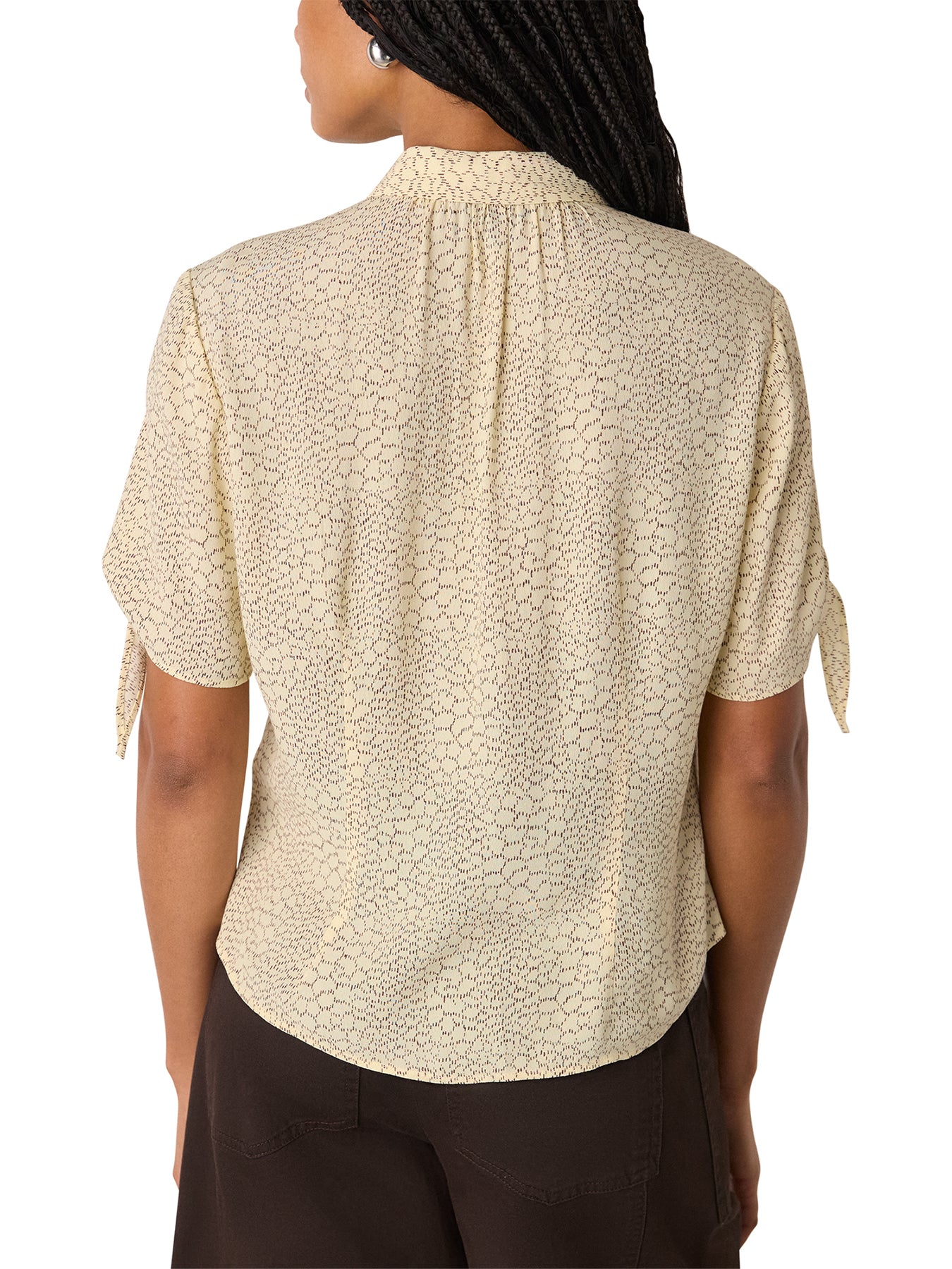 Dashed Marks Tie Sleeve Blouse Cream