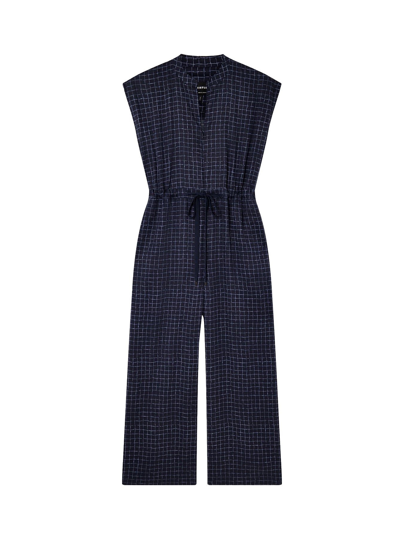Grid Print Sleeveless Jumpsuit Blue