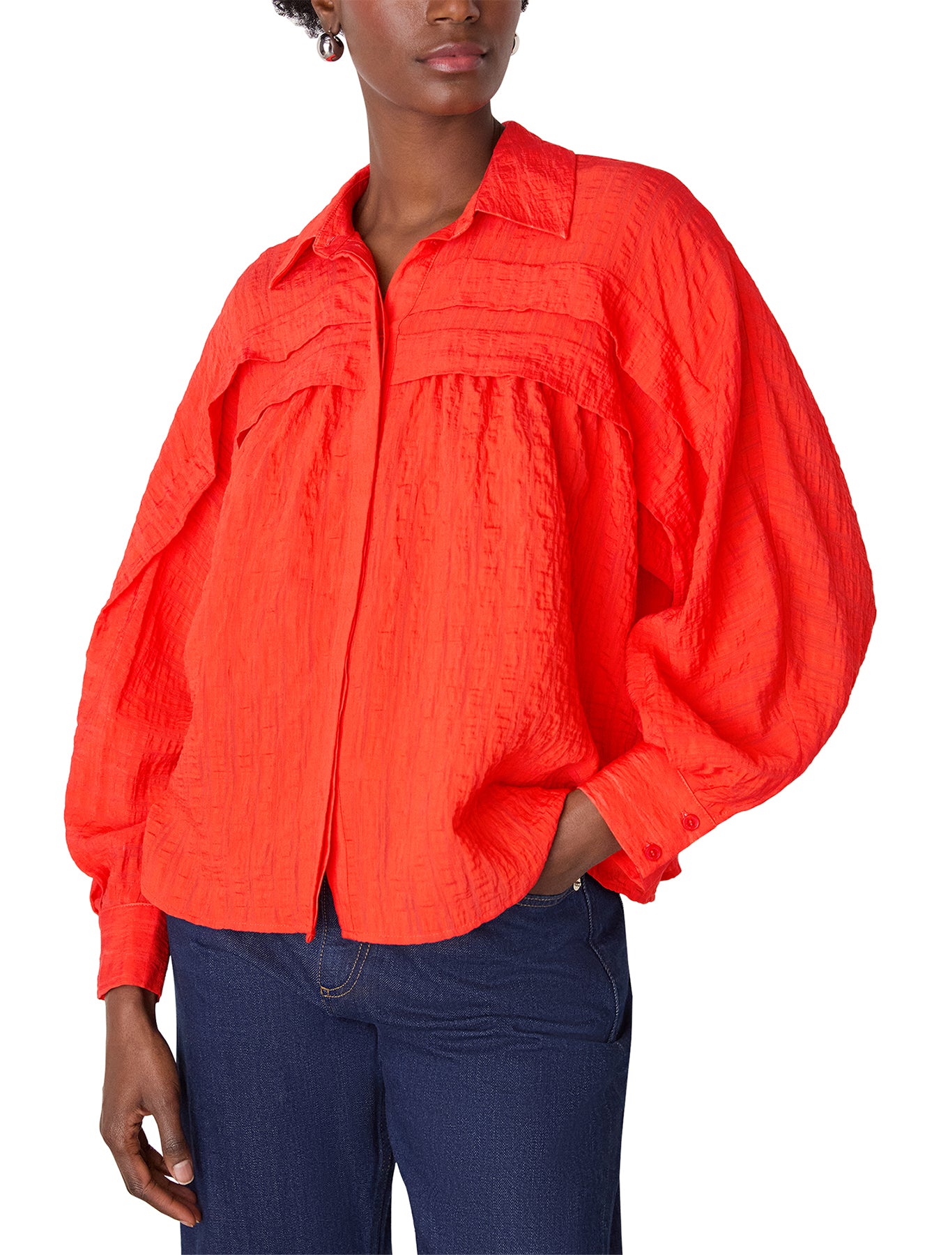 Textured Frill Detail Blouse Red