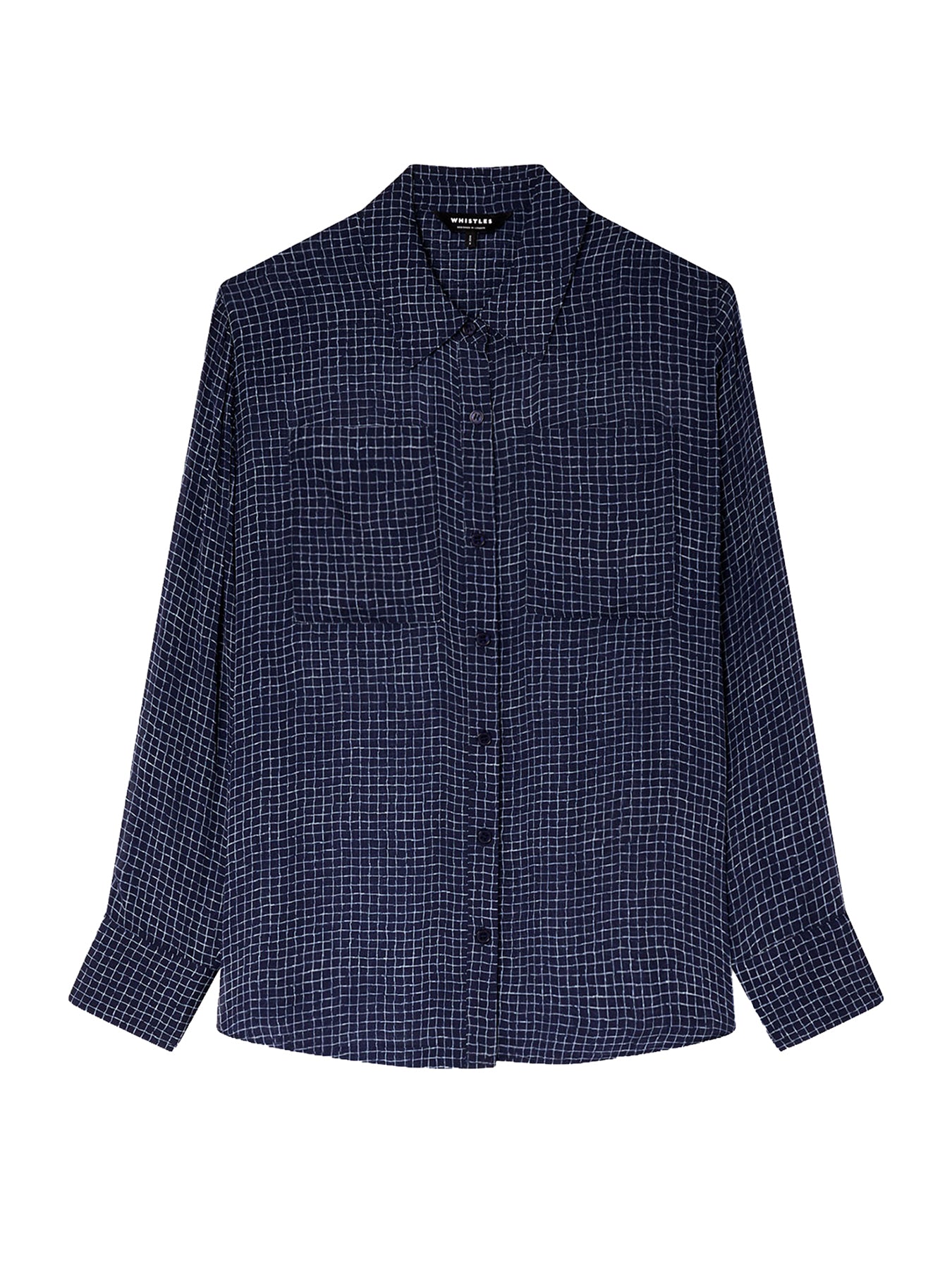 Grid Print Sheer Shirt Navy