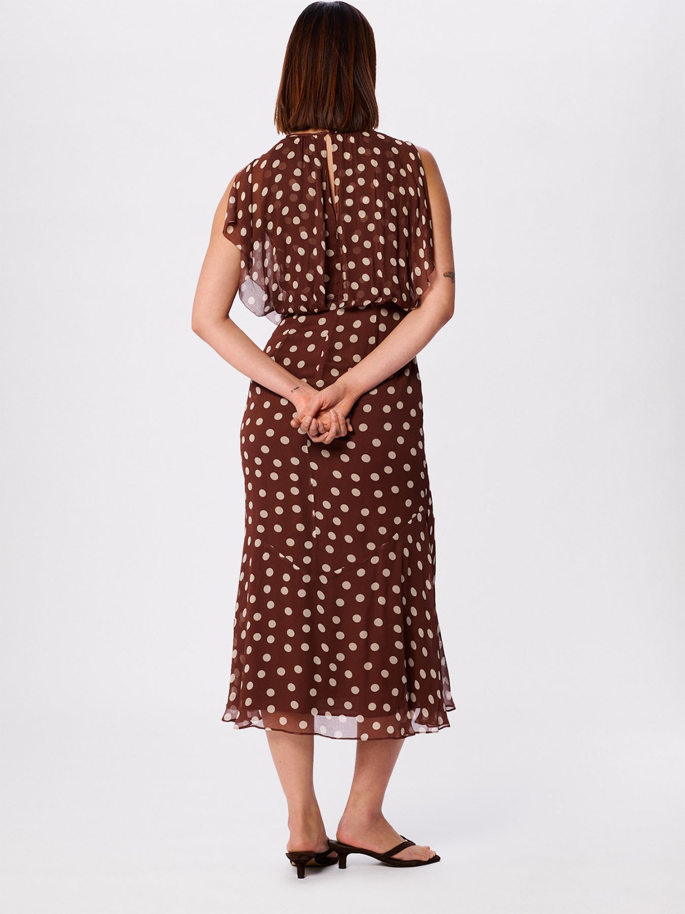 Polka Dot Print Midi Dress Brown