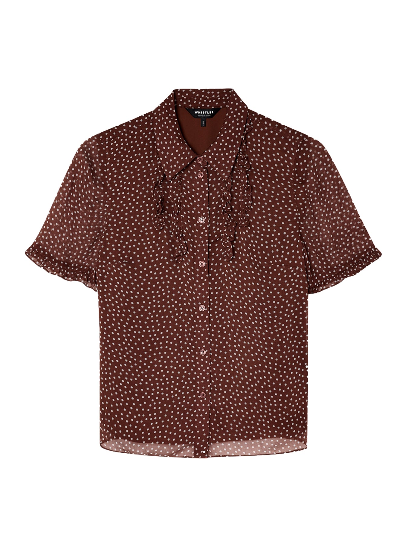 Polka Dot Sheer Sleeve Blouse Brown