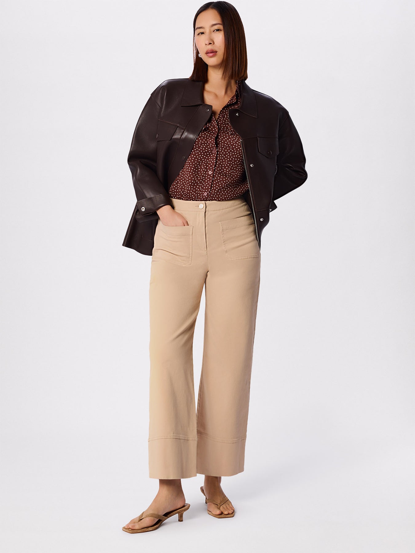 Polka Dot Sheer Sleeve Blouse Brown