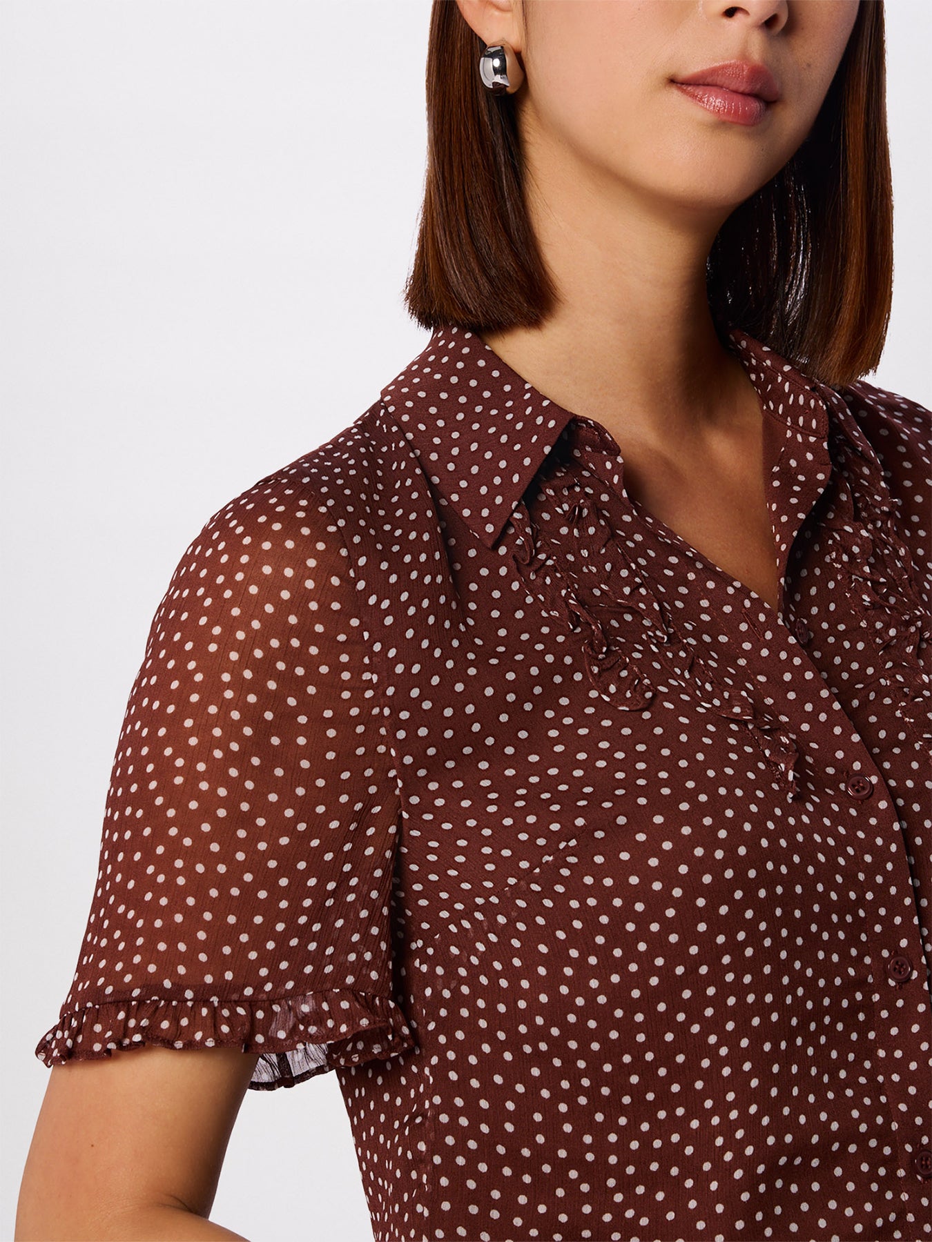 Polka Dot Sheer Sleeve Blouse Brown