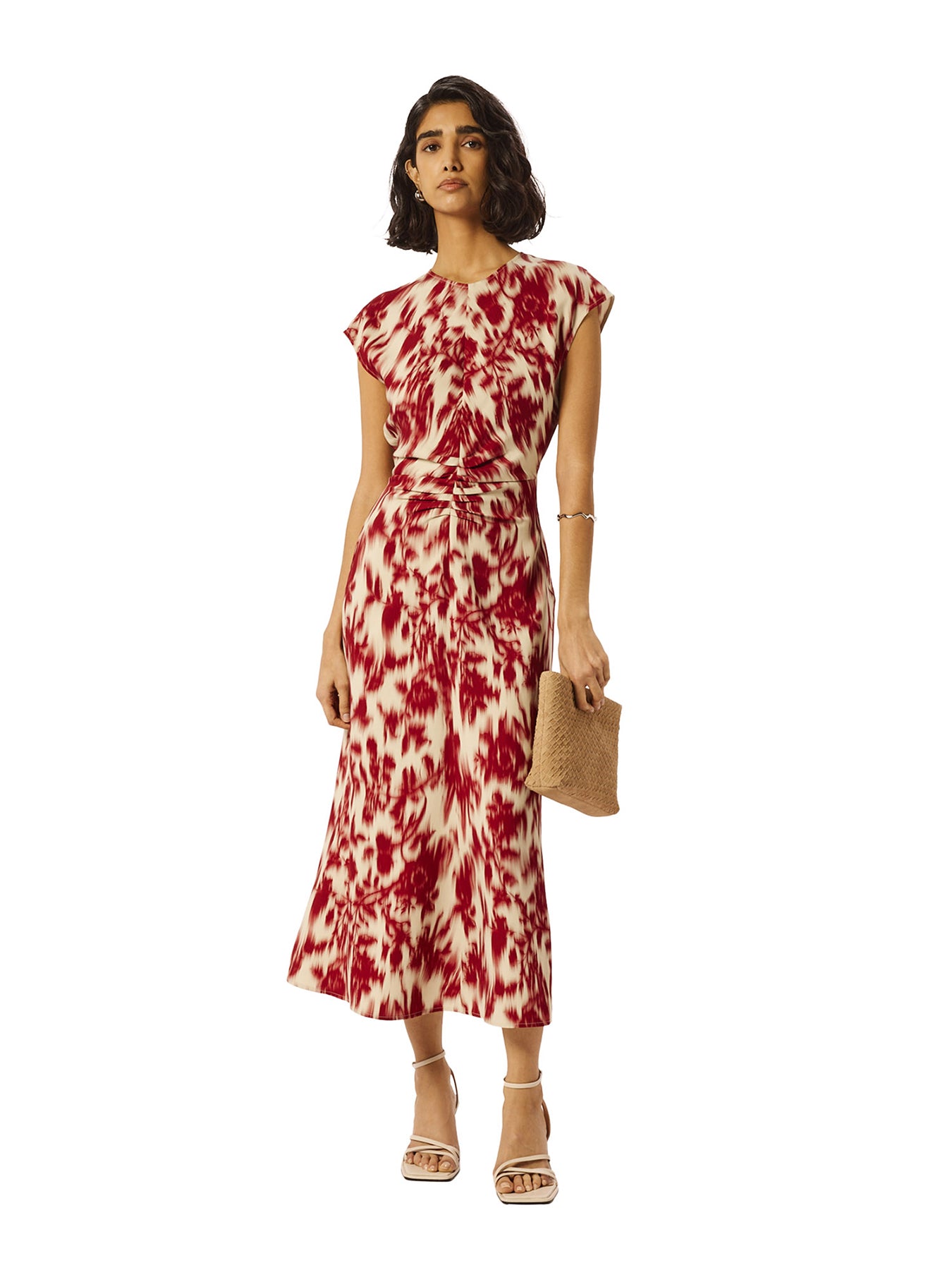 Blurred Floral Crepe Dress Red