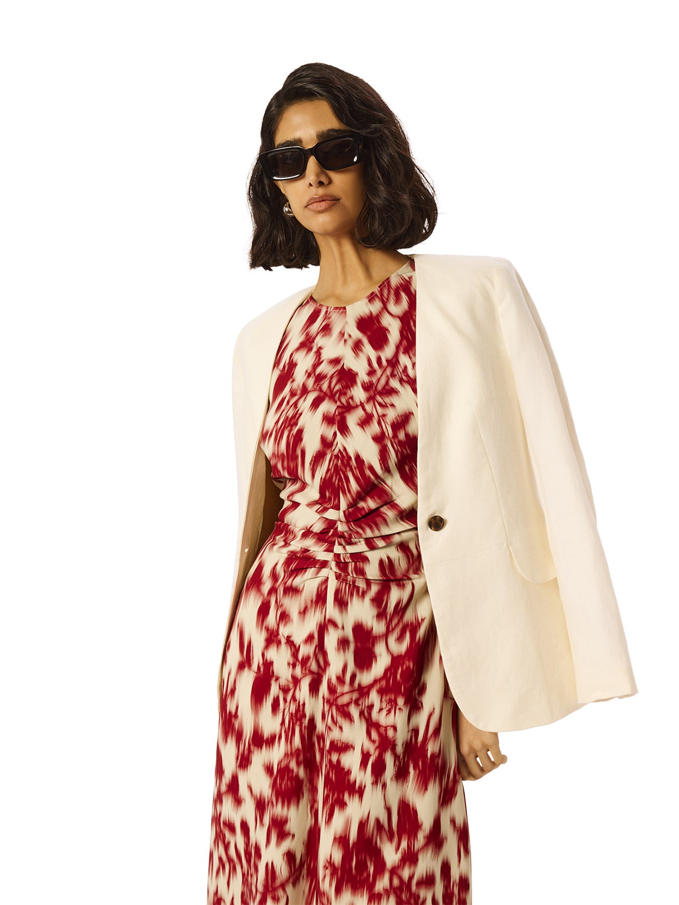 Blurred Floral Crepe Dress Red