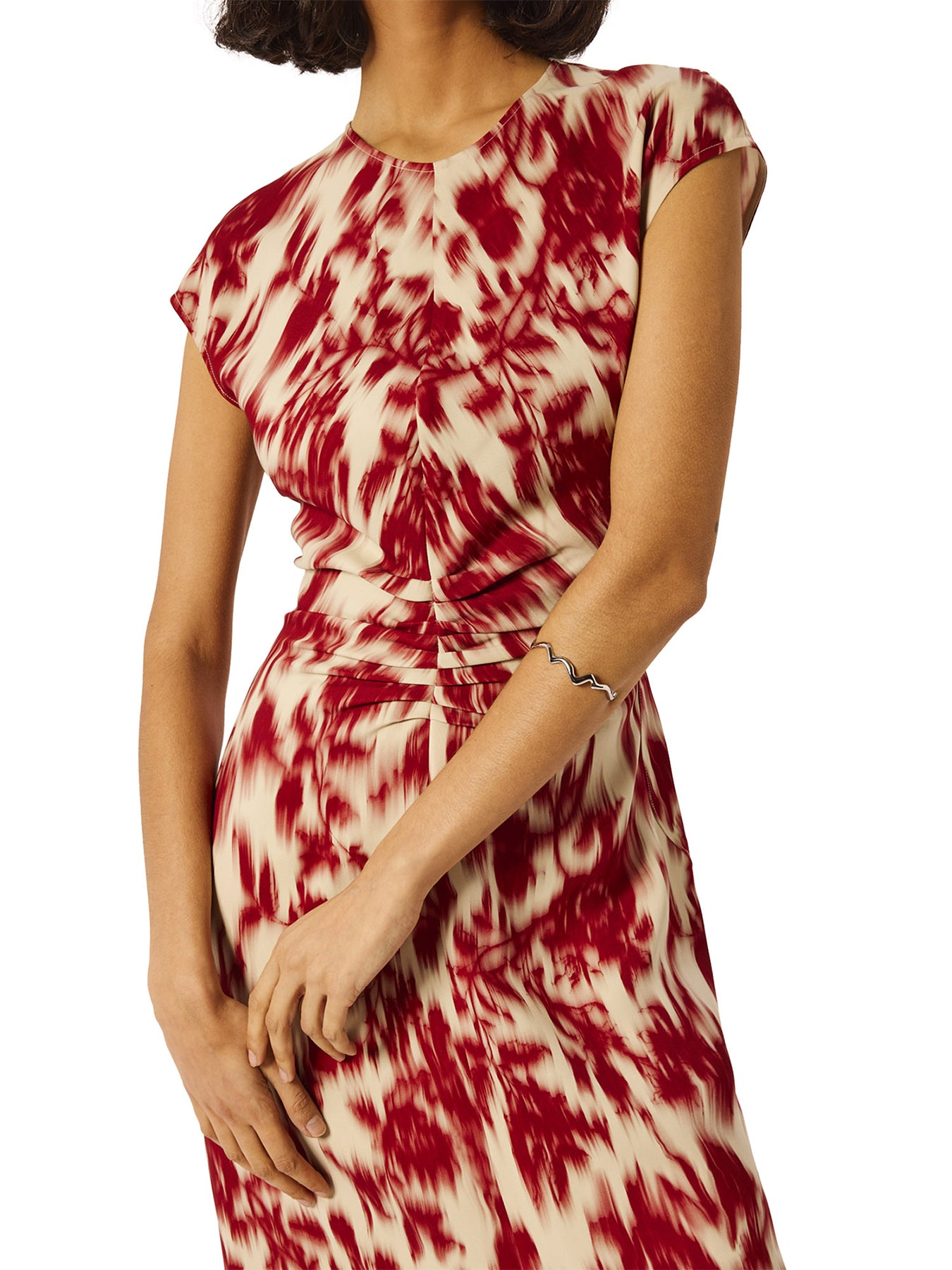 Blurred Floral Crepe Dress Red