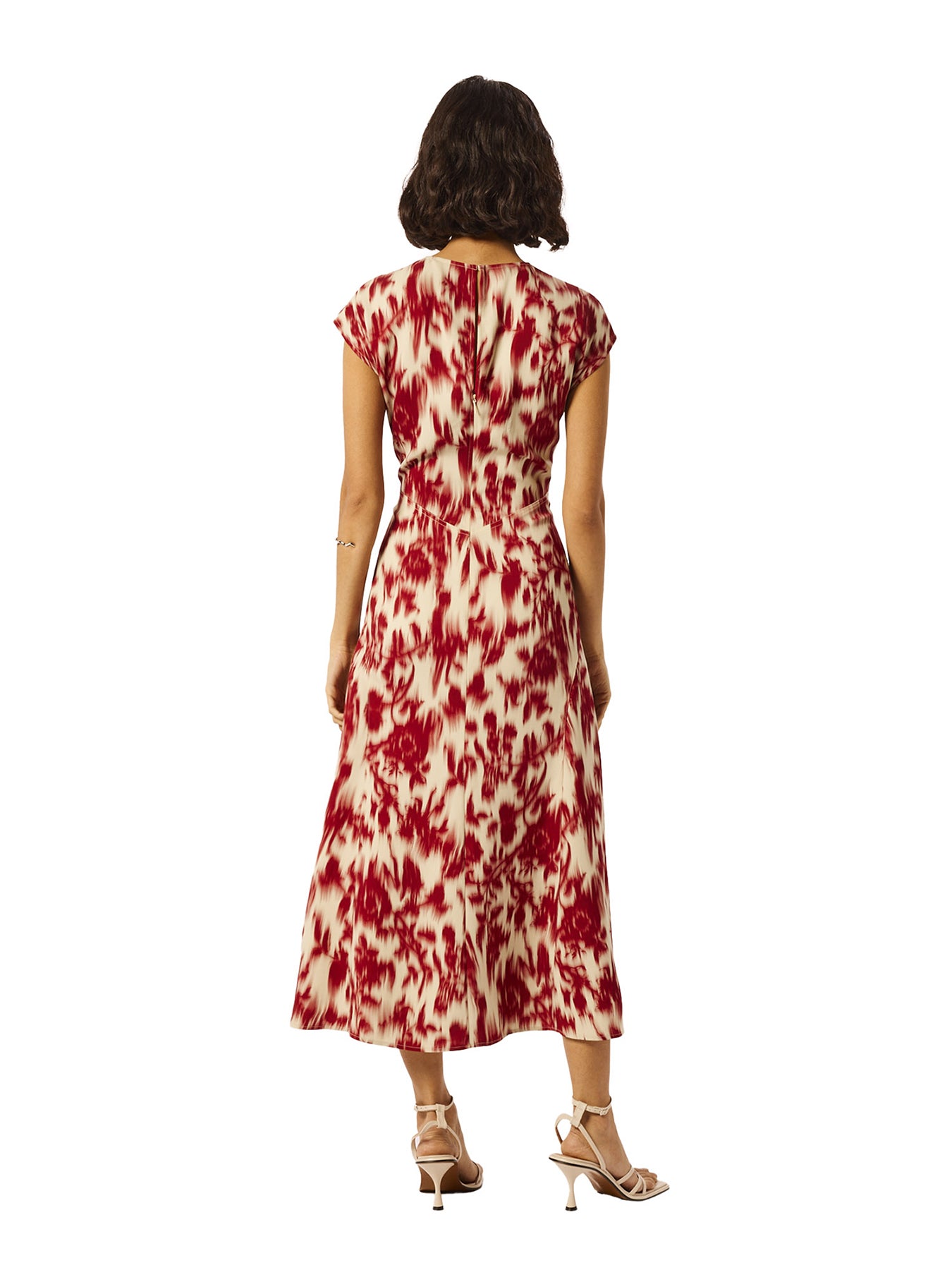 Blurred Floral Crepe Dress Red