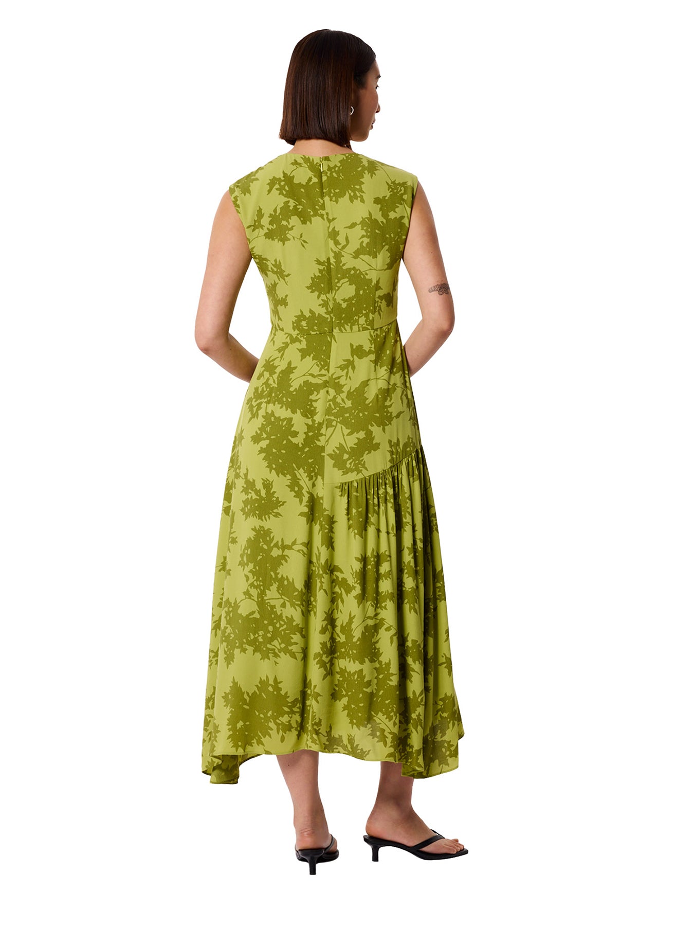 Floral Asymmetric Dress Green