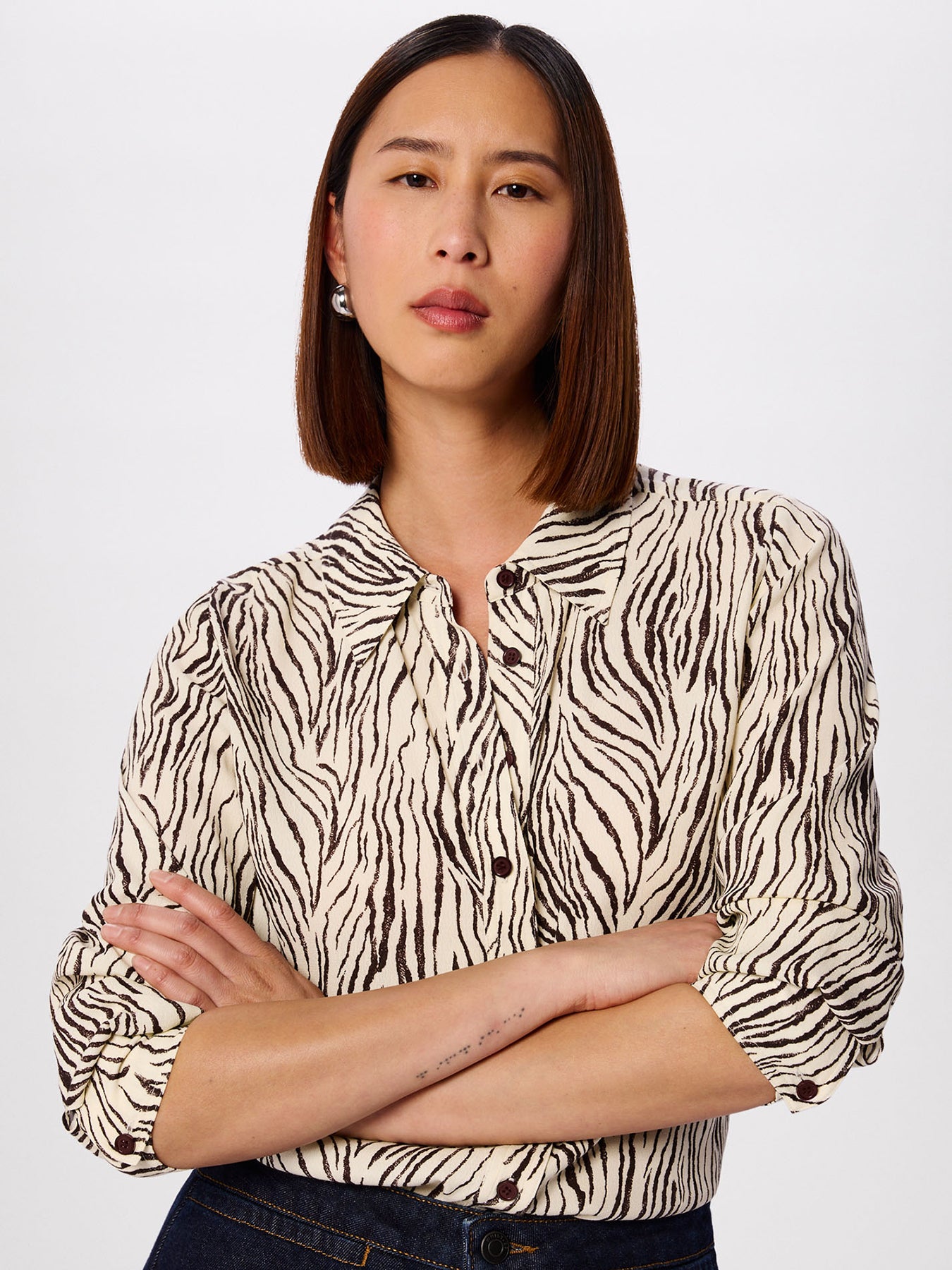 Zebra Button Through Shirt Brown