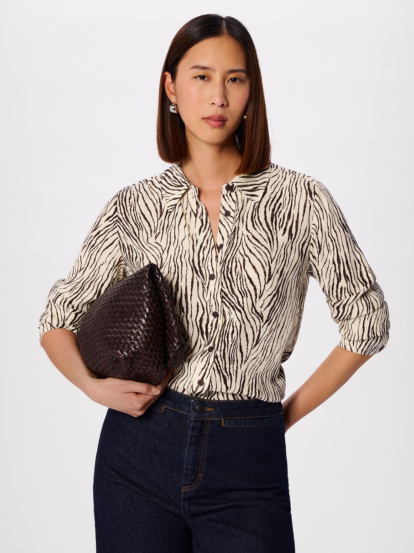 Zebra Button Through Shirt Brown