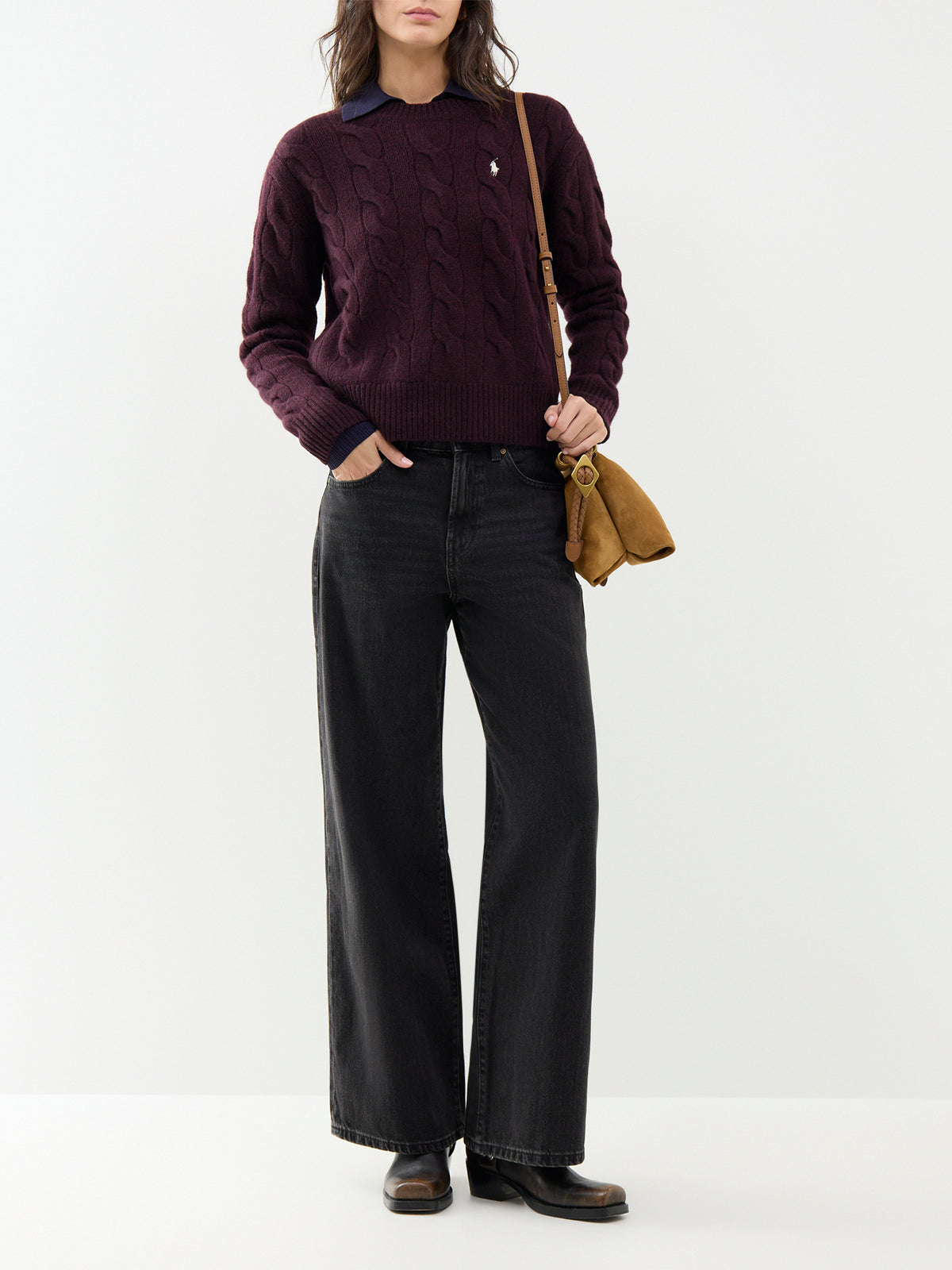 Cable Knit Wool Blend Crew Neck Jumper