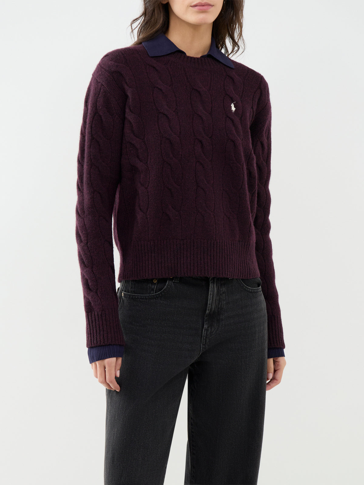 Cable Knit Wool Blend Crew Neck Jumper