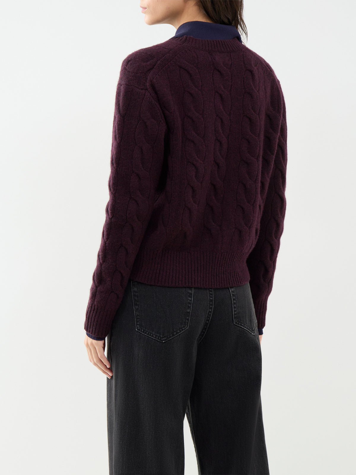 Cable Knit Wool Blend Crew Neck Jumper