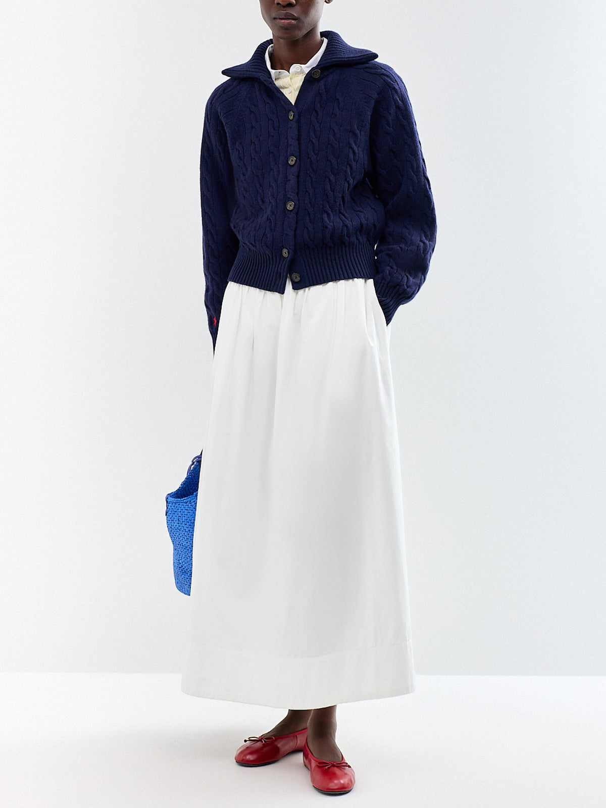 Wool & Cashmere Cable Knit Foldover Collar Cardigan