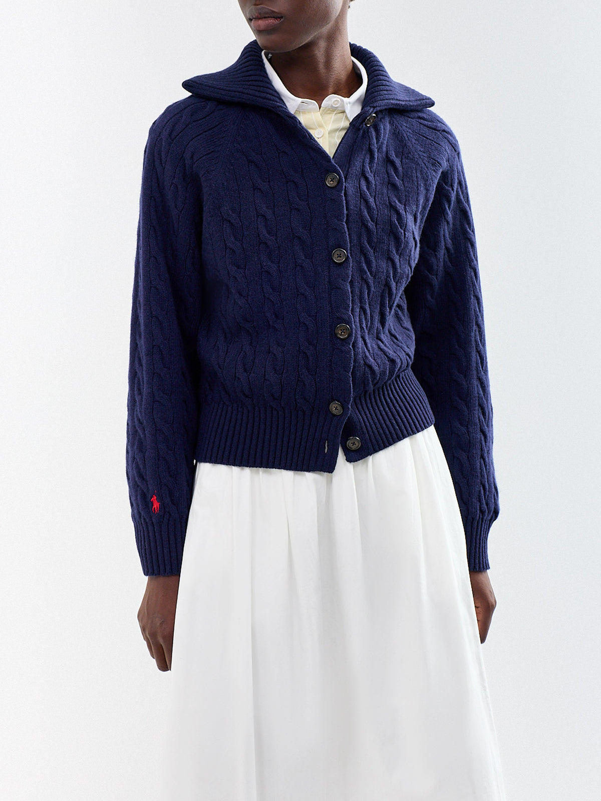 Wool & Cashmere Cable Knit Foldover Collar Cardigan