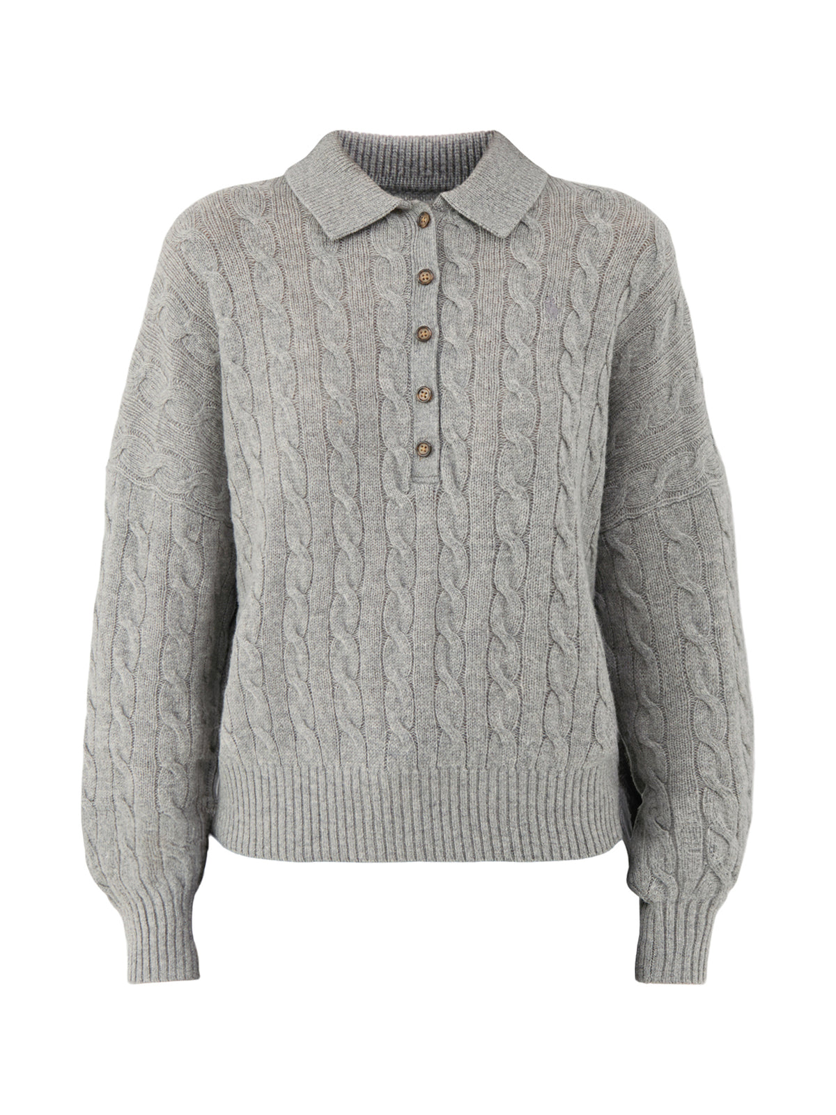 Cable Knit Wool Blend Polo Jumper
