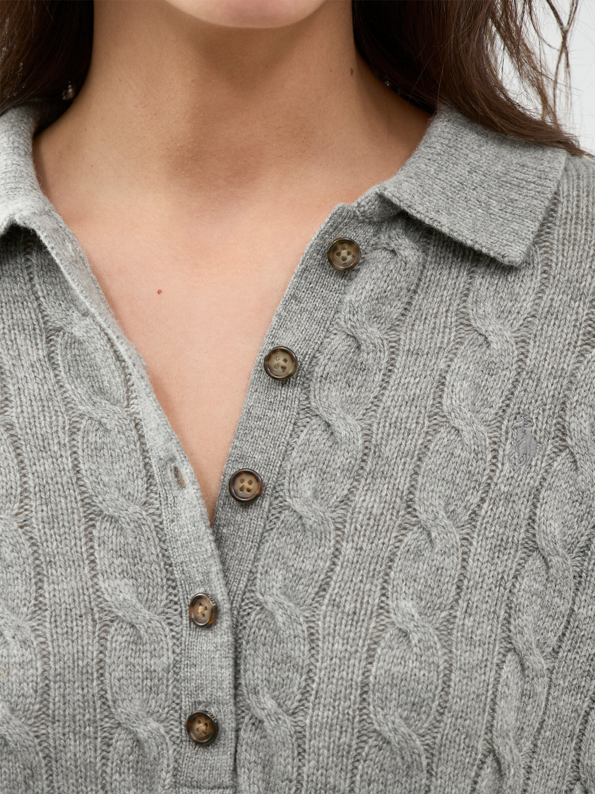 Cable Knit Wool Blend Polo Jumper