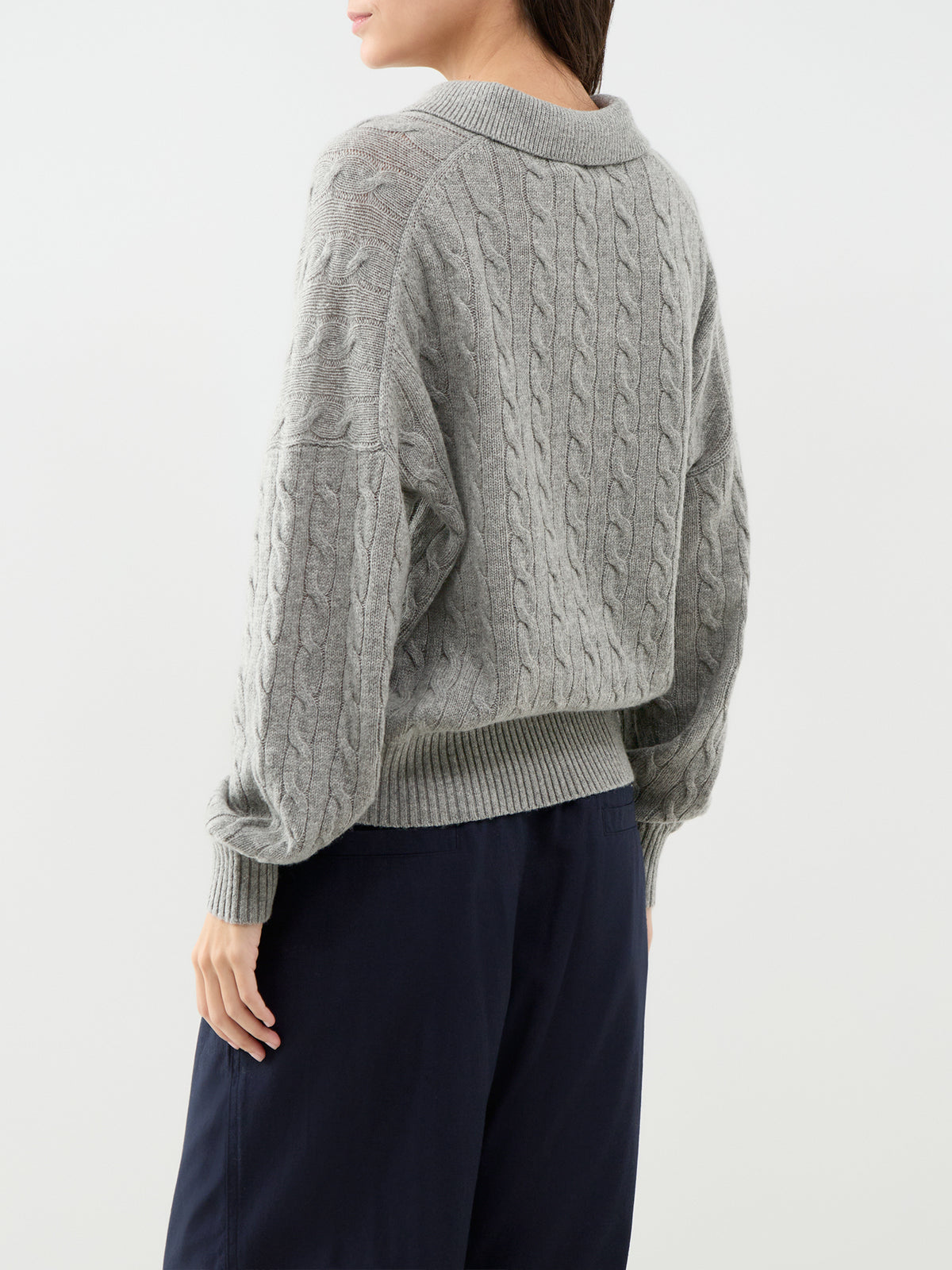 Cable Knit Wool Blend Polo Jumper