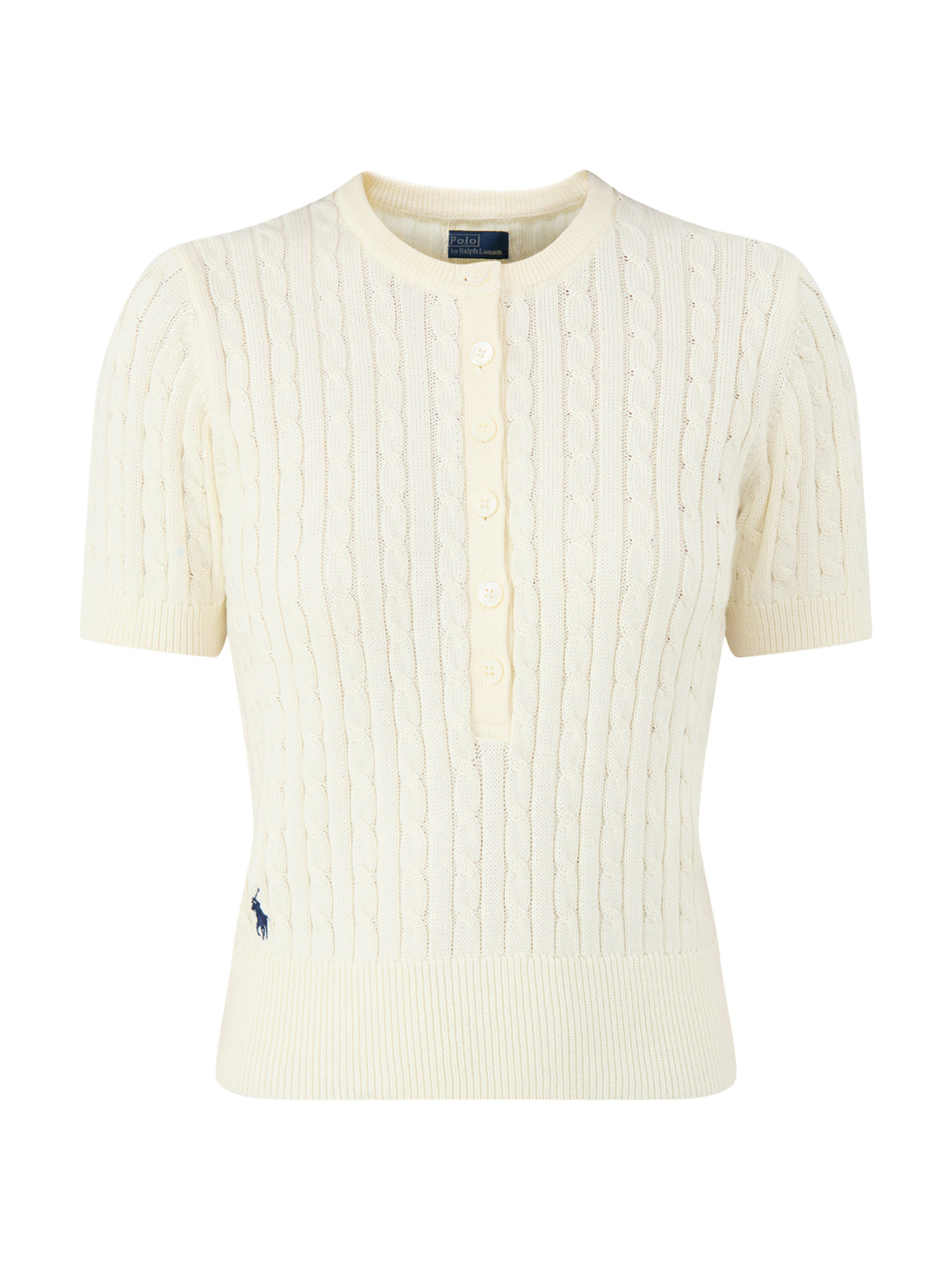 Short Sleeve Cable Knit Cotton Henley