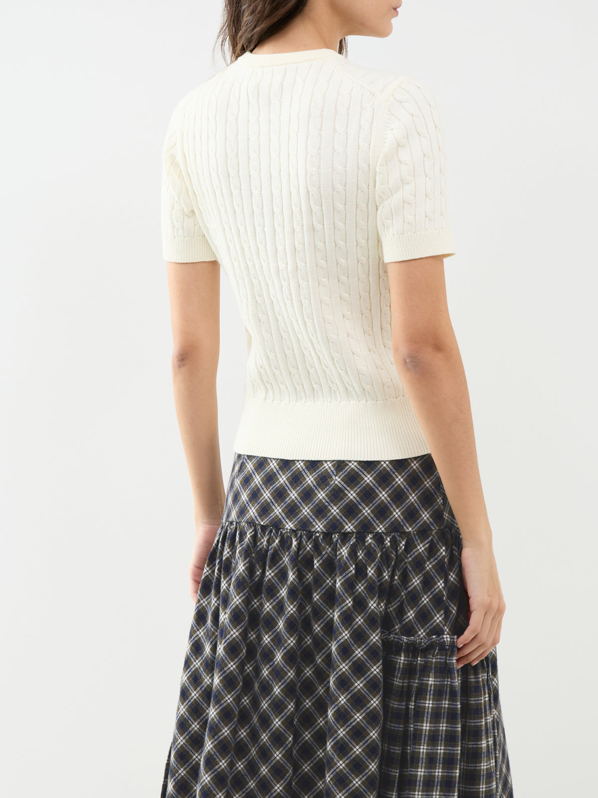 Short Sleeve Cable Knit Cotton Henley